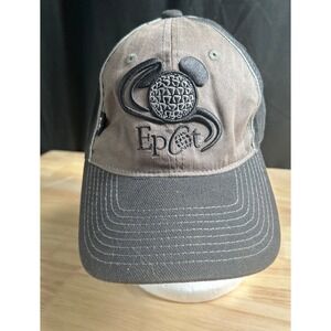 Walt Disney World Vtg Epcot Mickey Spaceship Earth Hat Grey Black 1980's